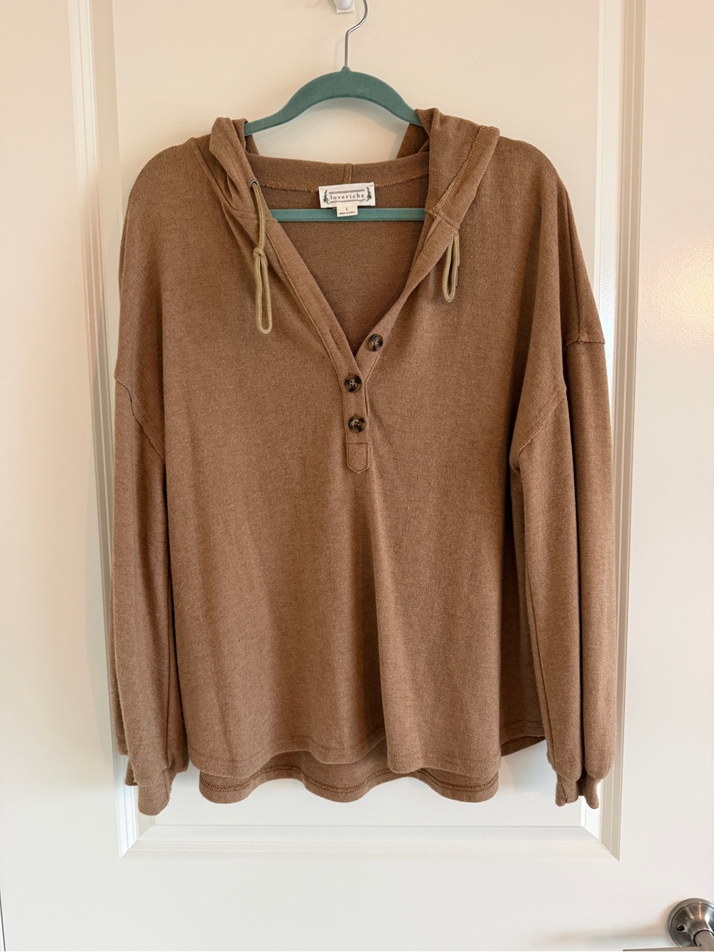 Vici Brown Hooded Henley Sweater